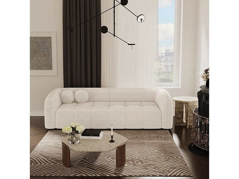 Canapé 3 places bouclette crème 226cm  HAUSSMANN