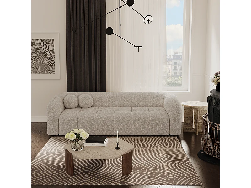 Canapé 3 places bouclette taupe 226cm HAUSSMANN