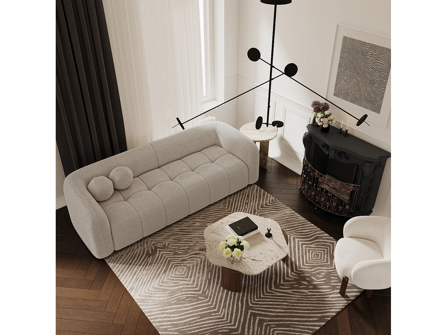 Canapé 3 places bouclette taupe 226cm HAUSSMANN