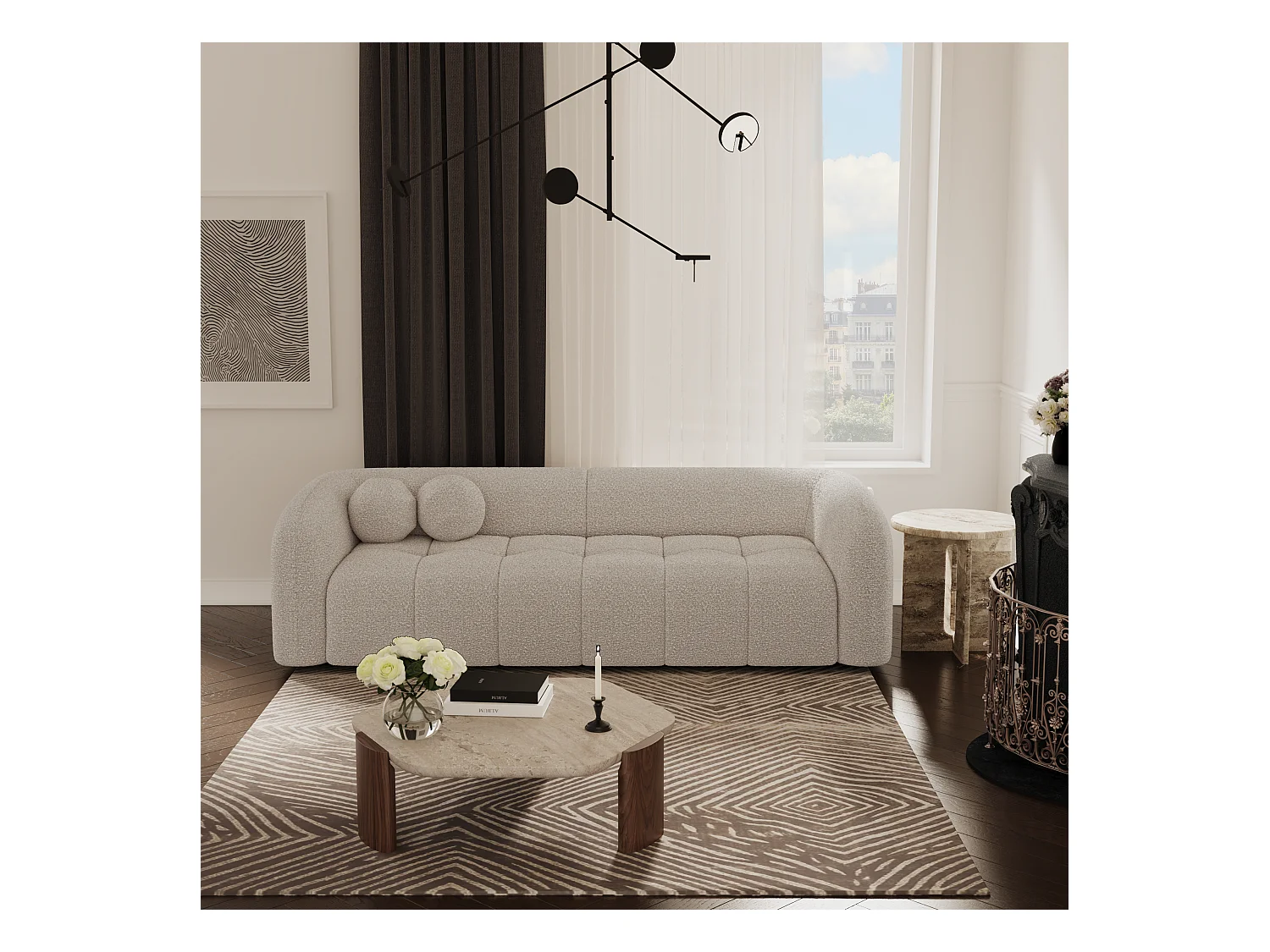 Canapé 3 places bouclette taupe 226cm HAUSSMANN