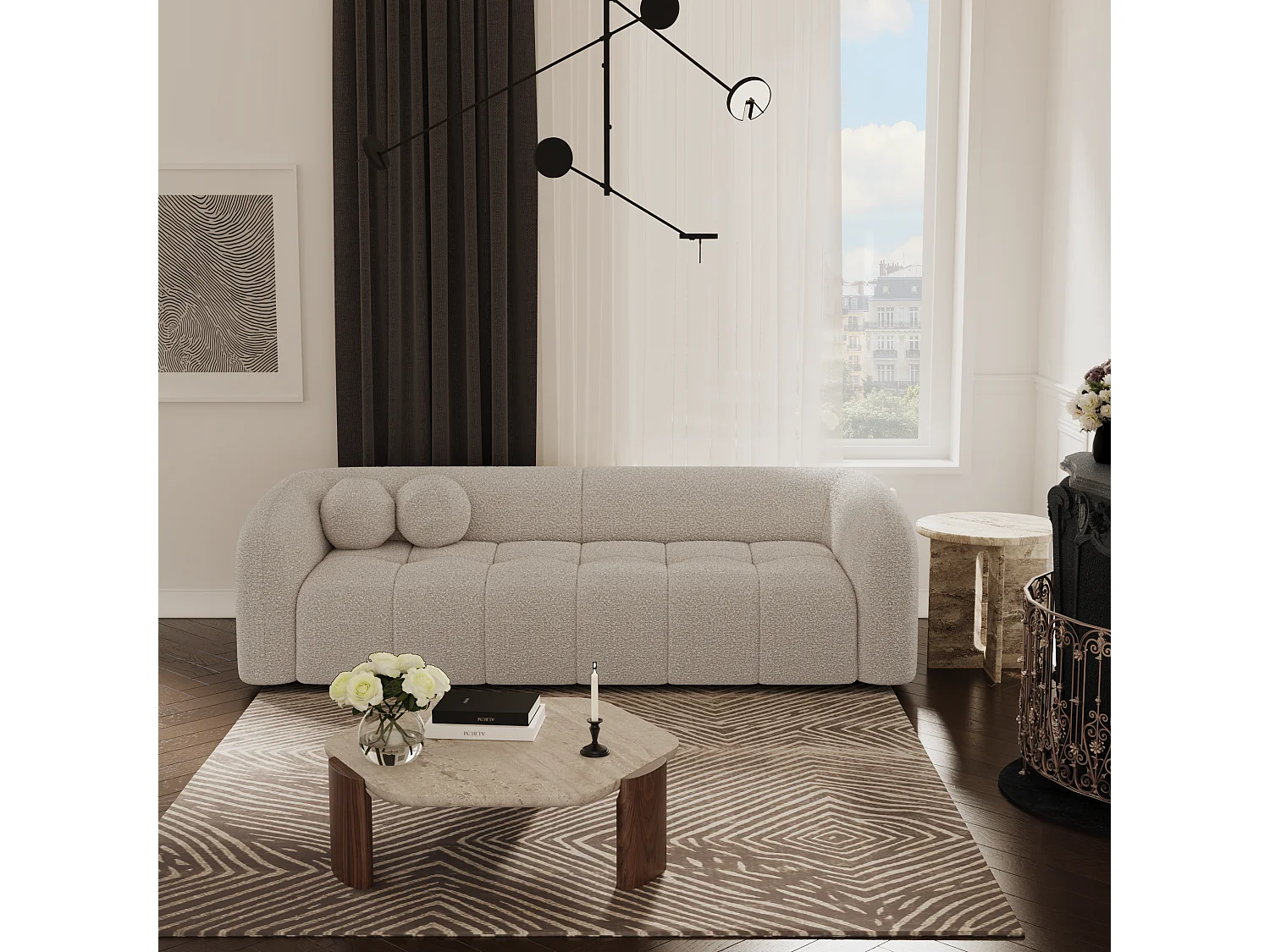 Canapé 3 places bouclette taupe 226cm HAUSSMANN