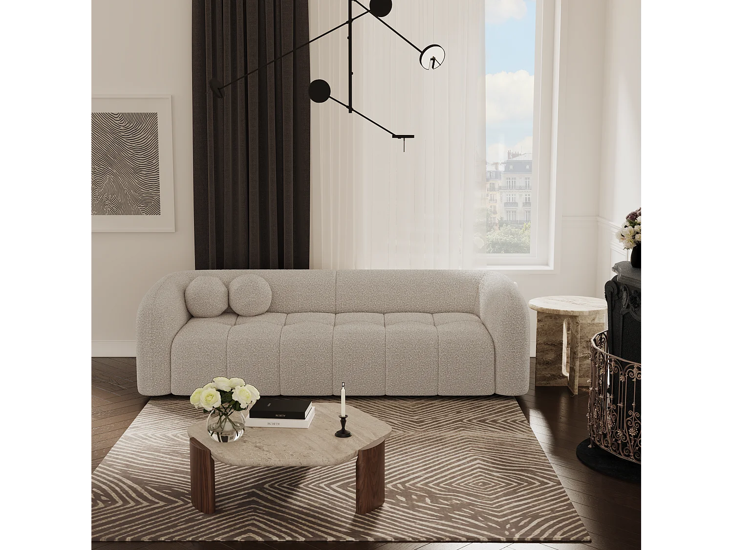 Canapé 3 places bouclette taupe 226cm HAUSSMANN