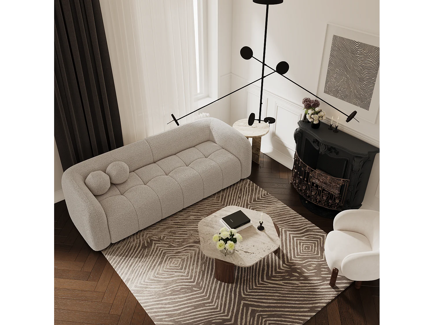 Canapé 3 places bouclette taupe 226cm HAUSSMANN