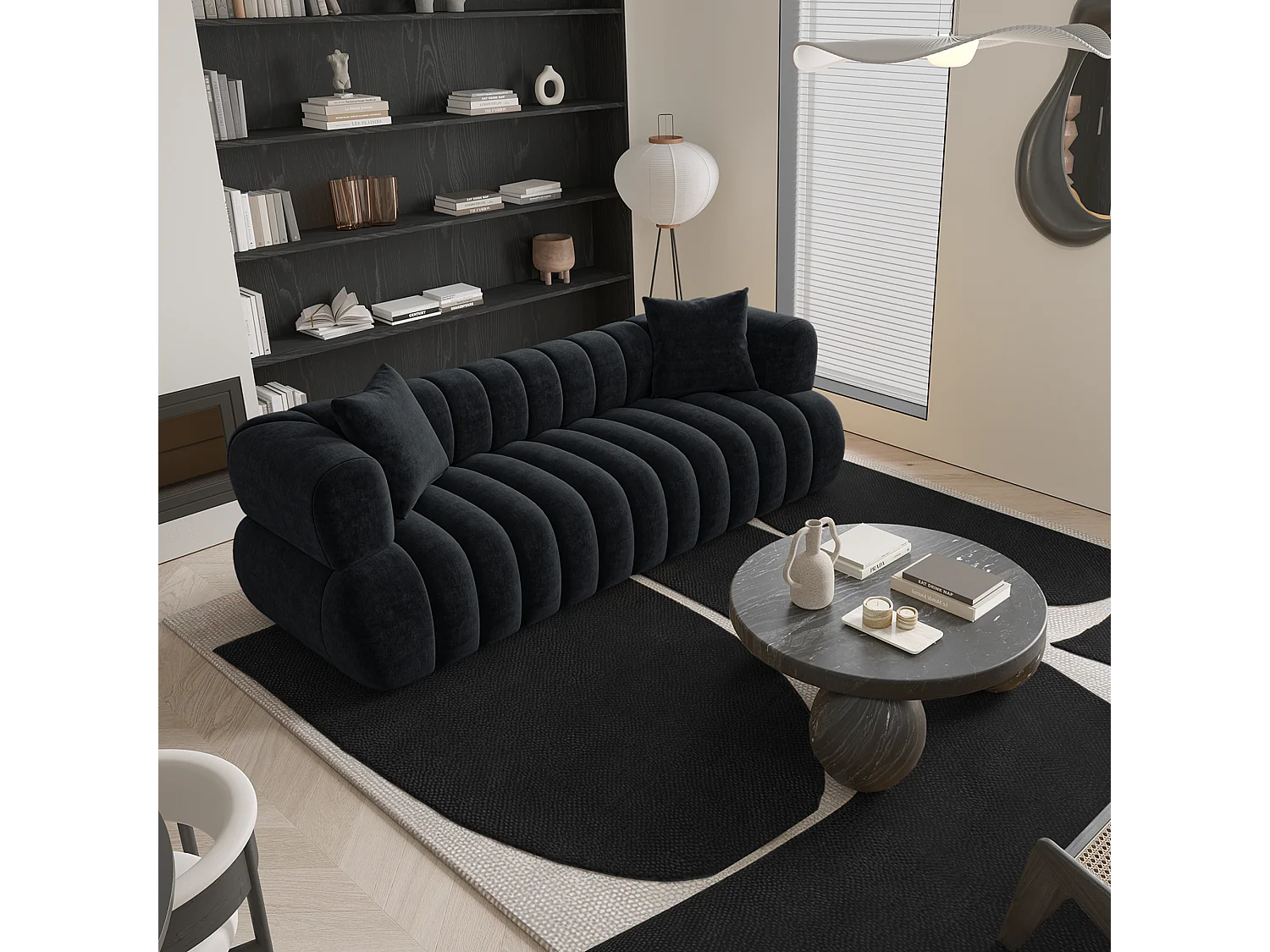 Canapé 3 places velours noir 225cm ROSS