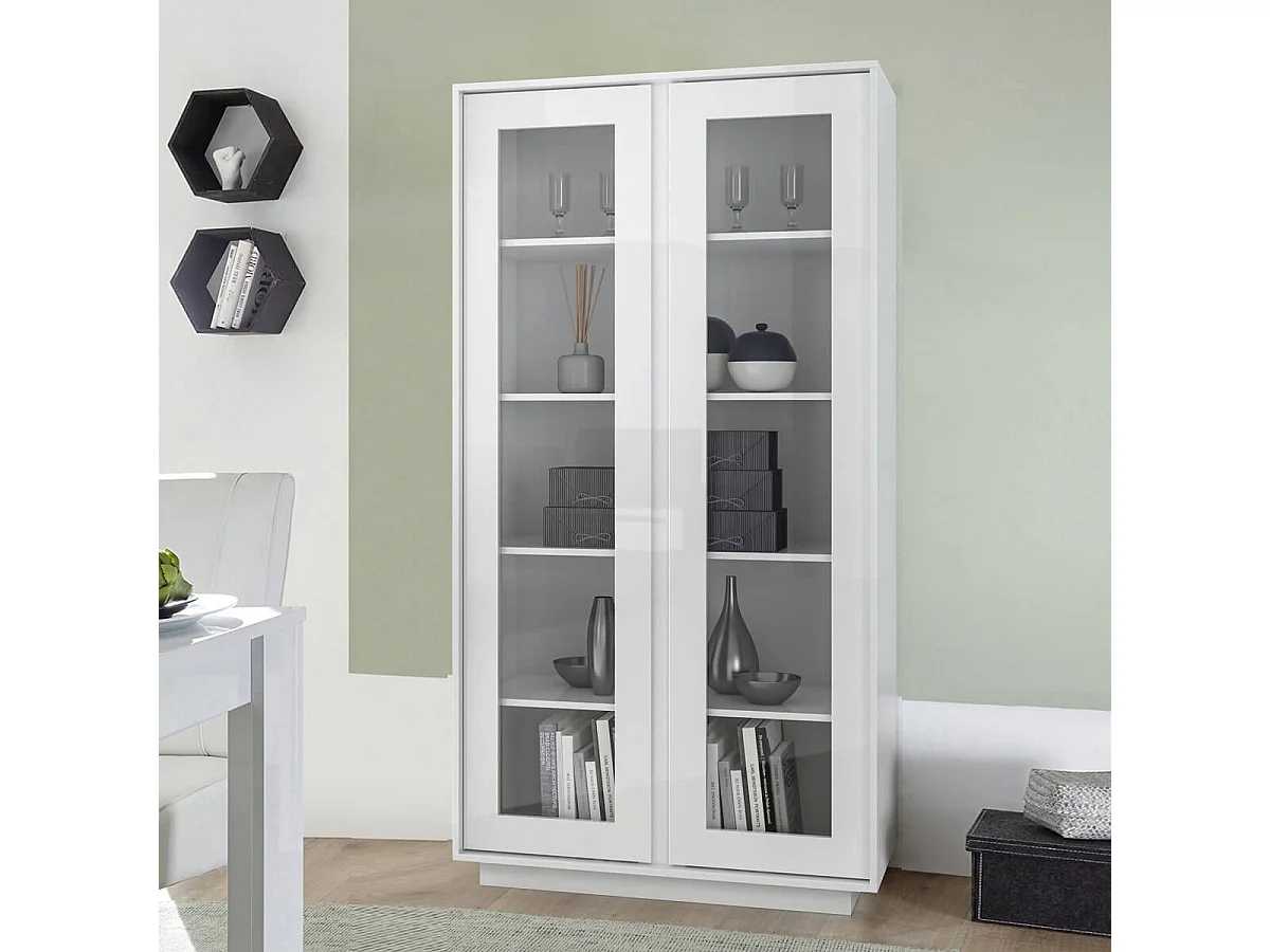 LYSIANE - Vitrine 2 Portes Finition Blanc Laqué Brillant Weiss