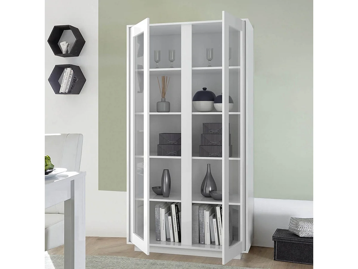 LYSIANE - Vitrine 2 Portes Finition Blanc Laqué Brillant Weiss