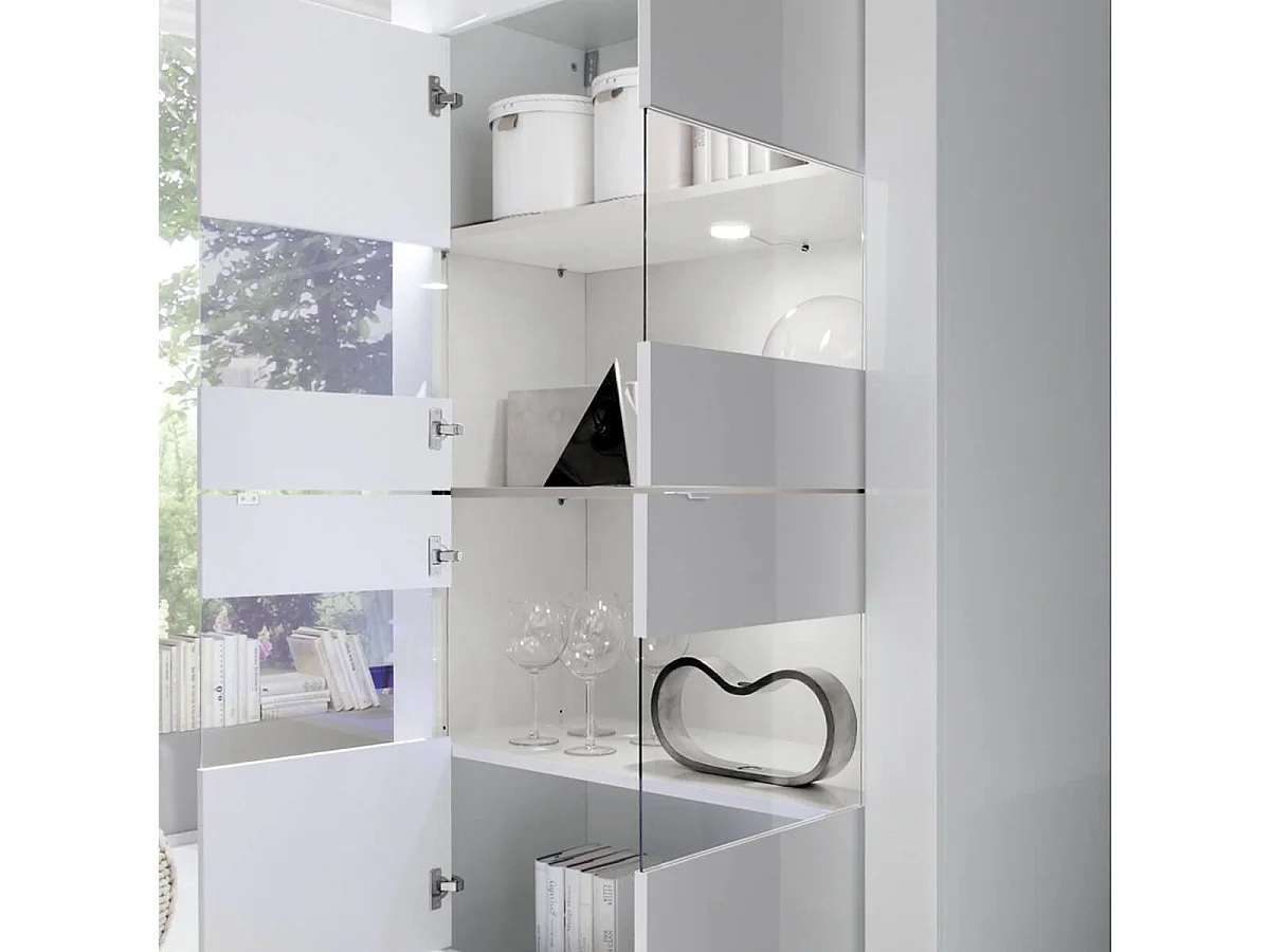OTELLO - Vitrine 4 Portes Finition Blanc Laqué Weiss avec Leds