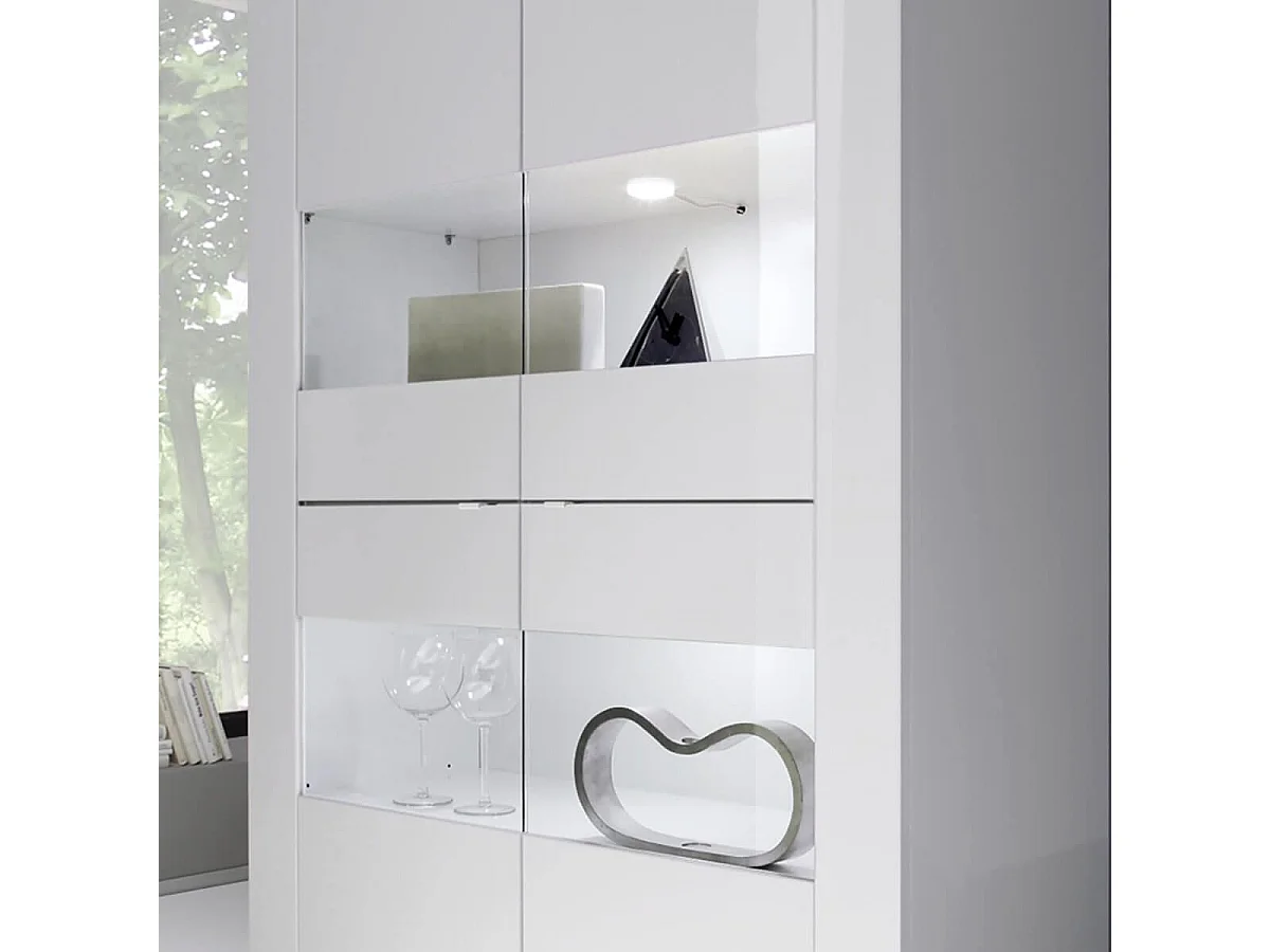 OTELLO - Vitrine 4 Portes Finition Blanc Laqué Weiss avec Leds