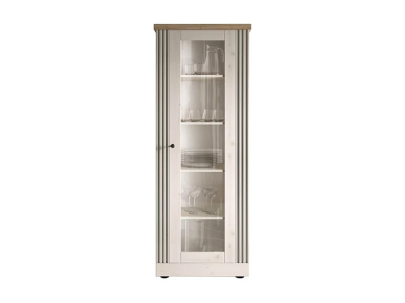 NASHVIL - Vitrine 1 Porte Aspect Chêne Blanchi et Chêne clair