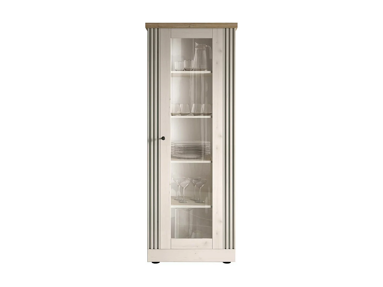 NASHVIL - Vitrine 1 Porte Aspect Chêne Blanchi et Chêne clair