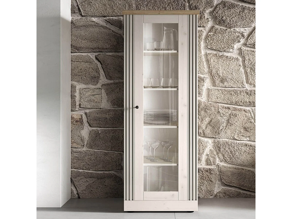 NASHVIL - Vitrine 1 Porte Aspect Chêne Blanchi et Chêne clair