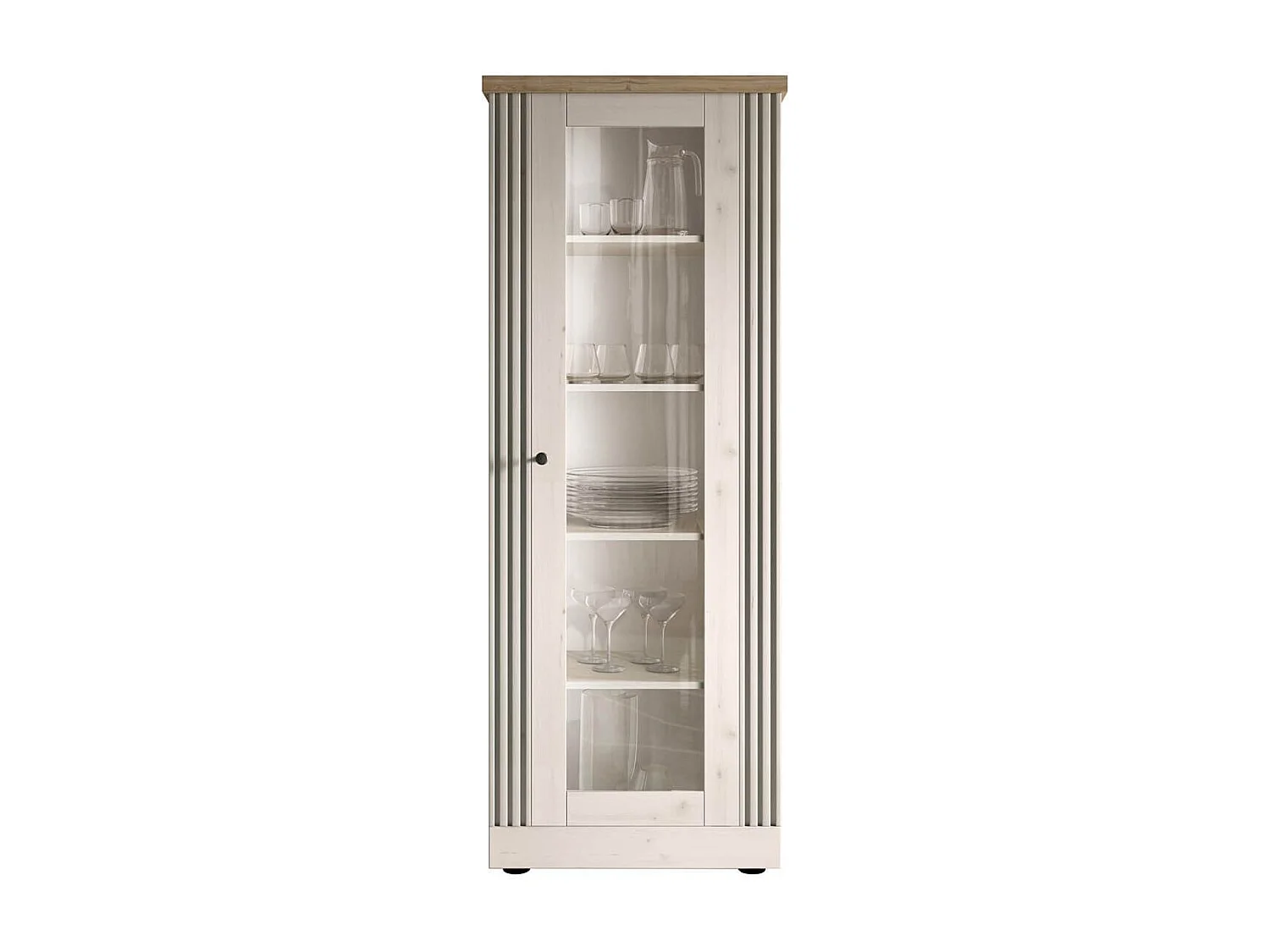 NASHVIL - Vitrine 1 Porte Aspect Chêne Blanchi et Chêne clair