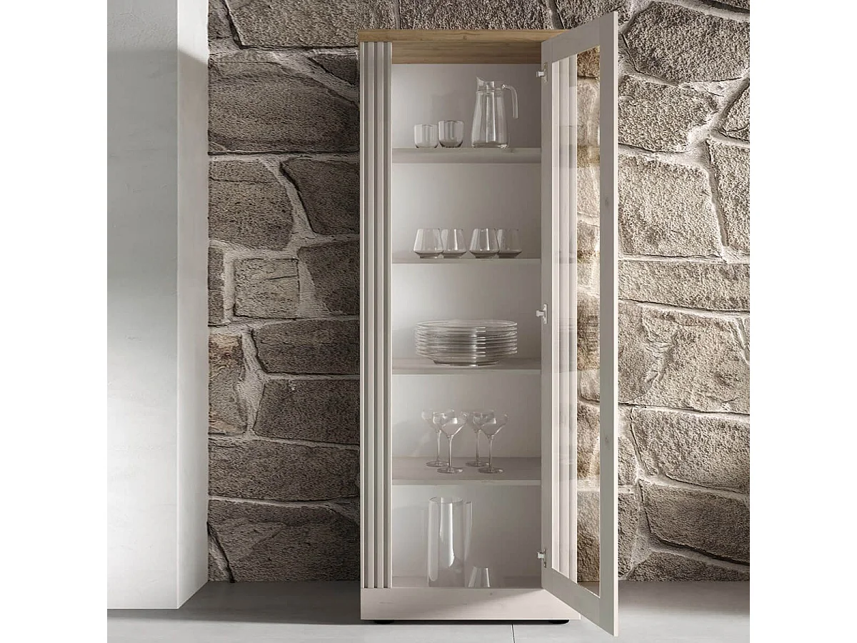 NASHVIL - Vitrine 1 Porte Aspect Chêne Blanchi et Chêne clair