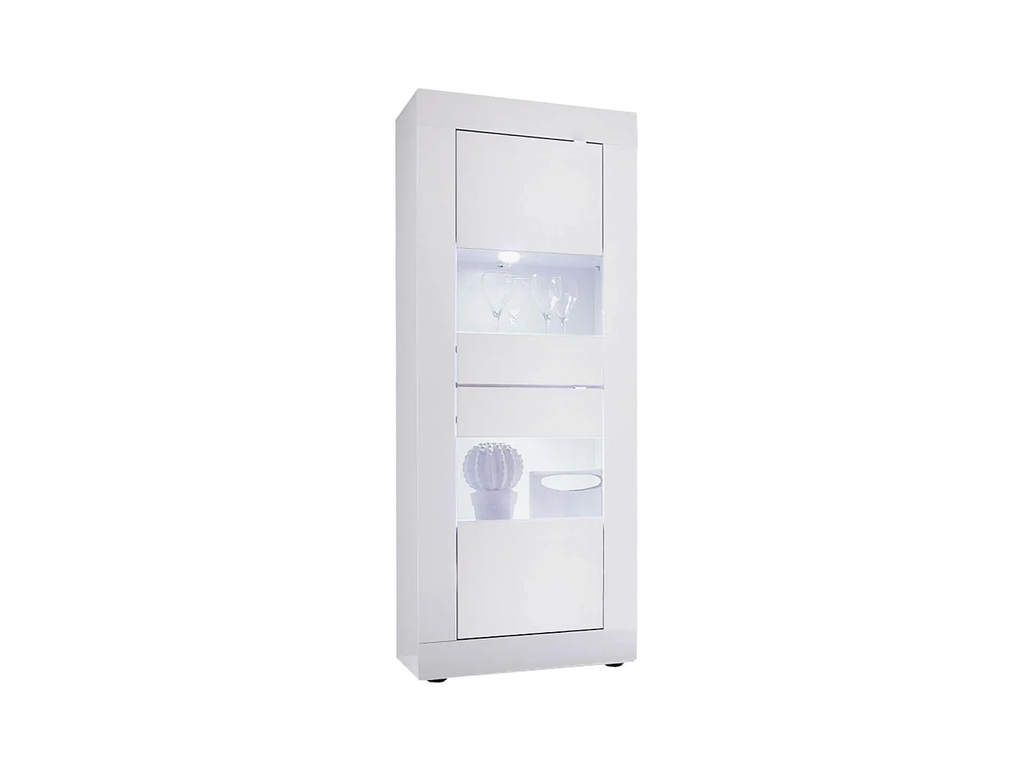 OTELLO - Vitrine 2 Portes Finition Blanc Laqué Weiss avec Leds