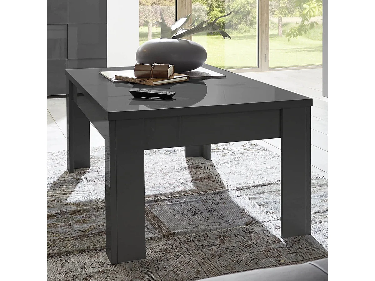 PIRALIA - Table Basse Rectangulaire Aspect Marbre Gris Anthracite