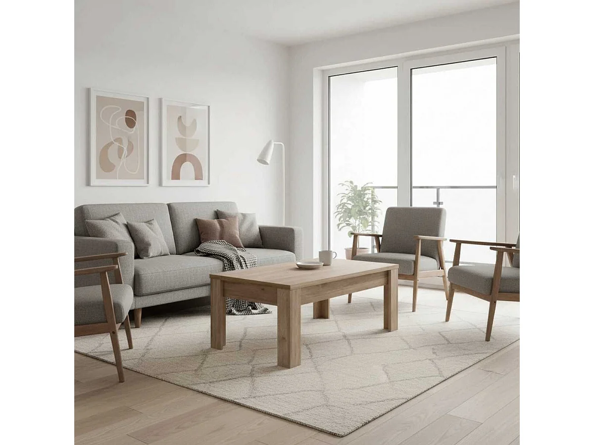 CADIZ - Table Basse Rectangulaire Plateau et Pieds Aspect Bois Cadiz