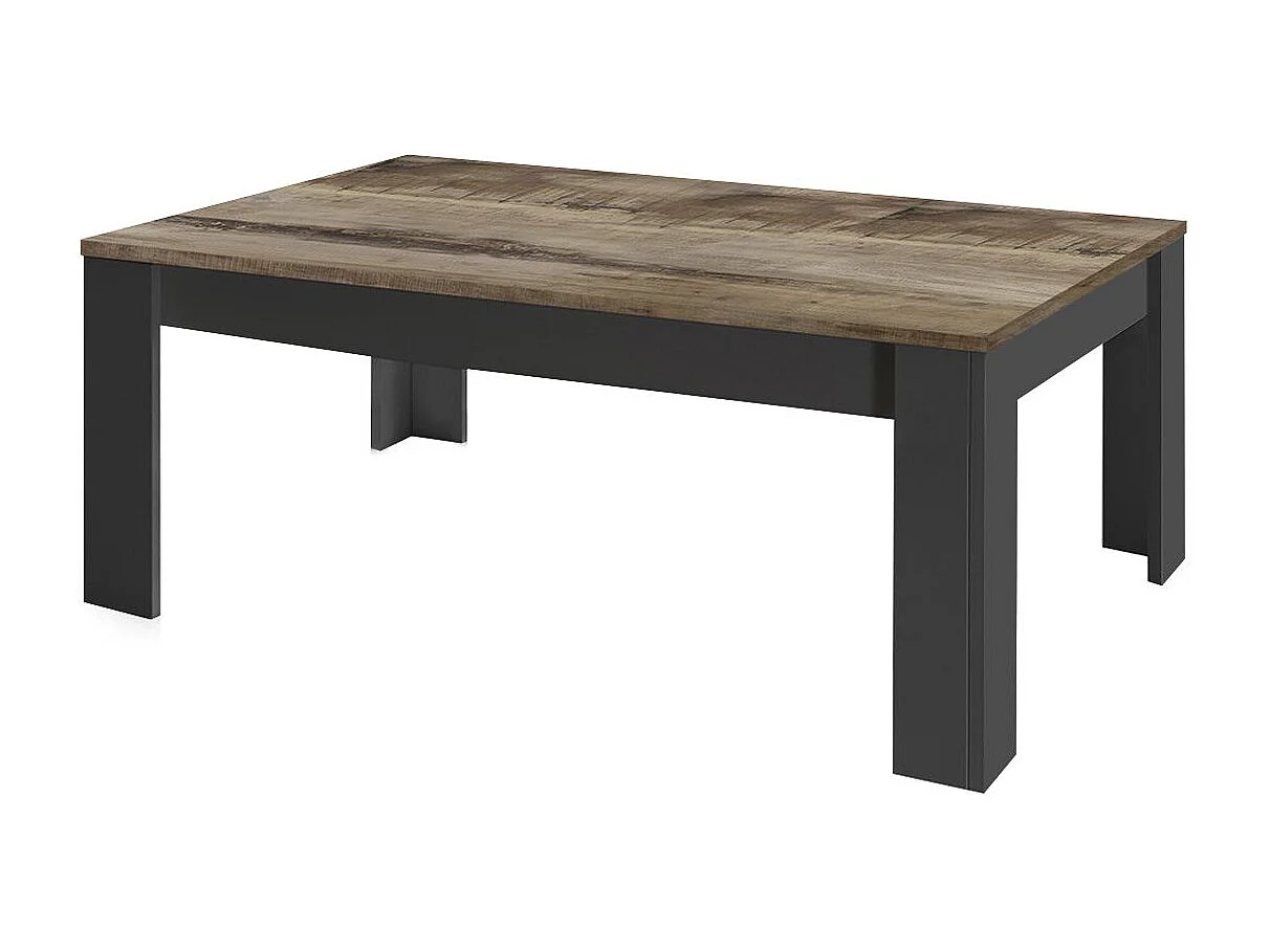 OTELLO - Table Basse Rectangulaire Noir Mat Plateau Aspect Bois Antik