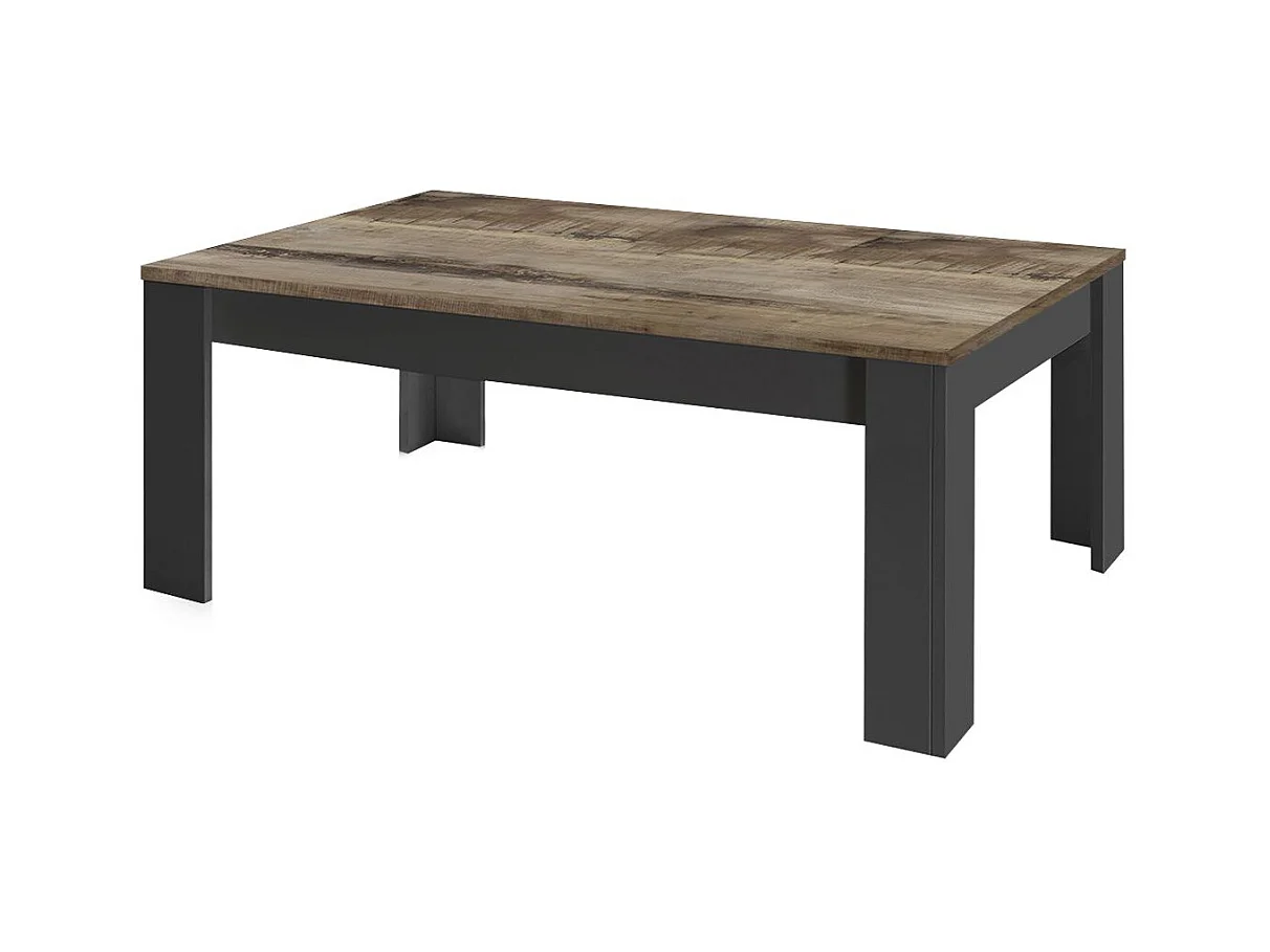 OTELLO - Table Basse Rectangulaire Noir Mat Plateau Aspect Bois Antik