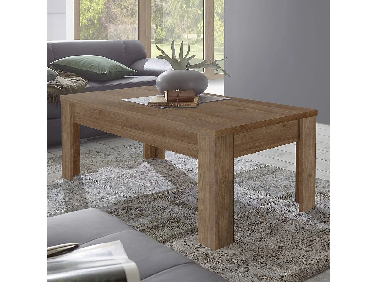 MERCURE - Table Basse Rectangulaire Plateau et Pieds Aspect Chêne Mercure