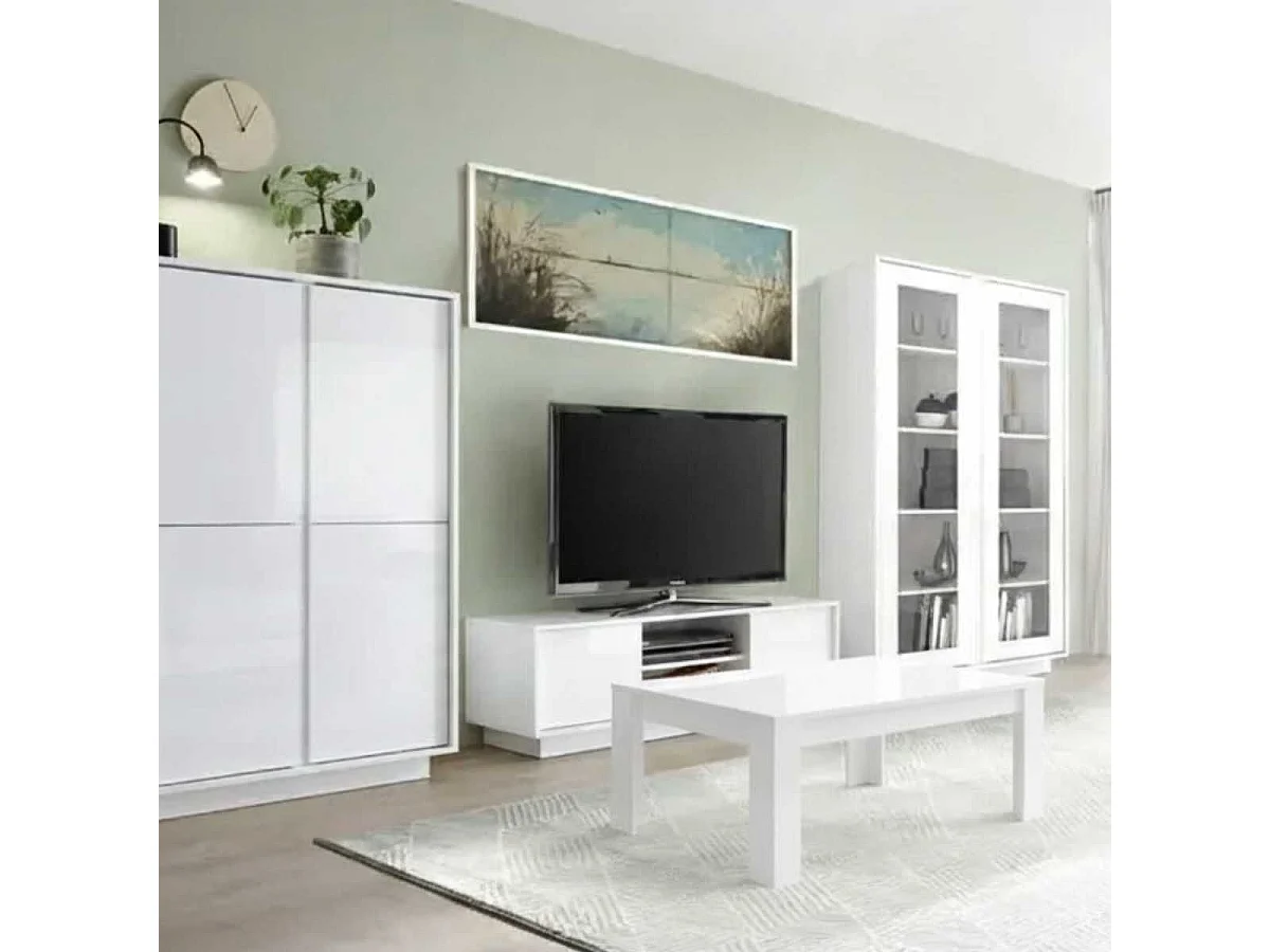 WEISS - Table Basse Rectangulaire Blanc Laqué Brillant