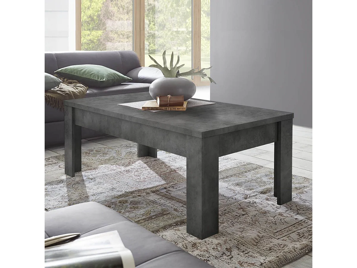 OXYDE - Table Basse Rectangulaire Plateau et Pieds Aspect Oxyde