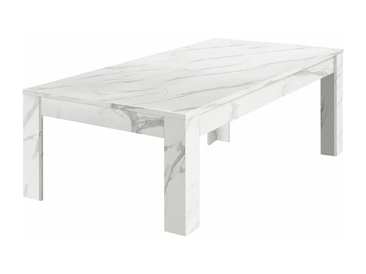PIRALIA - Table Basse Rectangulaire Aspect Marbre Blanc