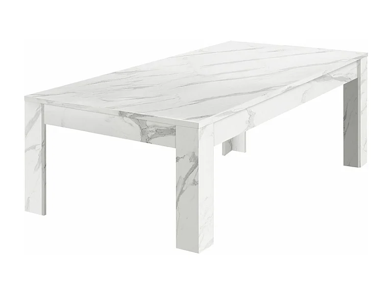 PIRALIA - Table Basse Rectangulaire Aspect Marbre Blanc