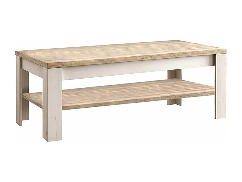 NASHVIL - Table Basse Aspect Chêne Blanchi et Double Plateau Chêne clair