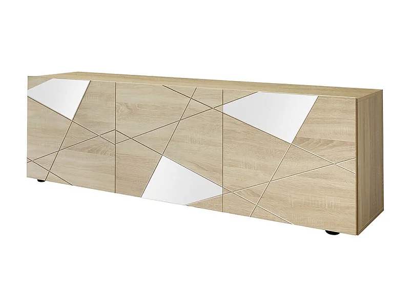 ORIANA - Meuble TV 3 Portes Finition Bois Samoa avec Sérigraphies et Miroirs