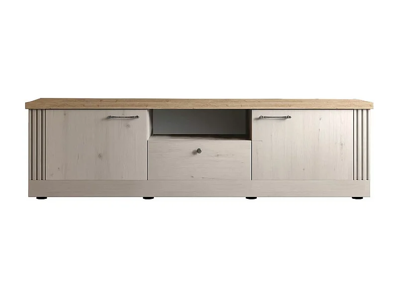 NASHVIL - Meuble TV 3 Portes 1 Niche Aspect Chêne Blanchi et Chêne clair