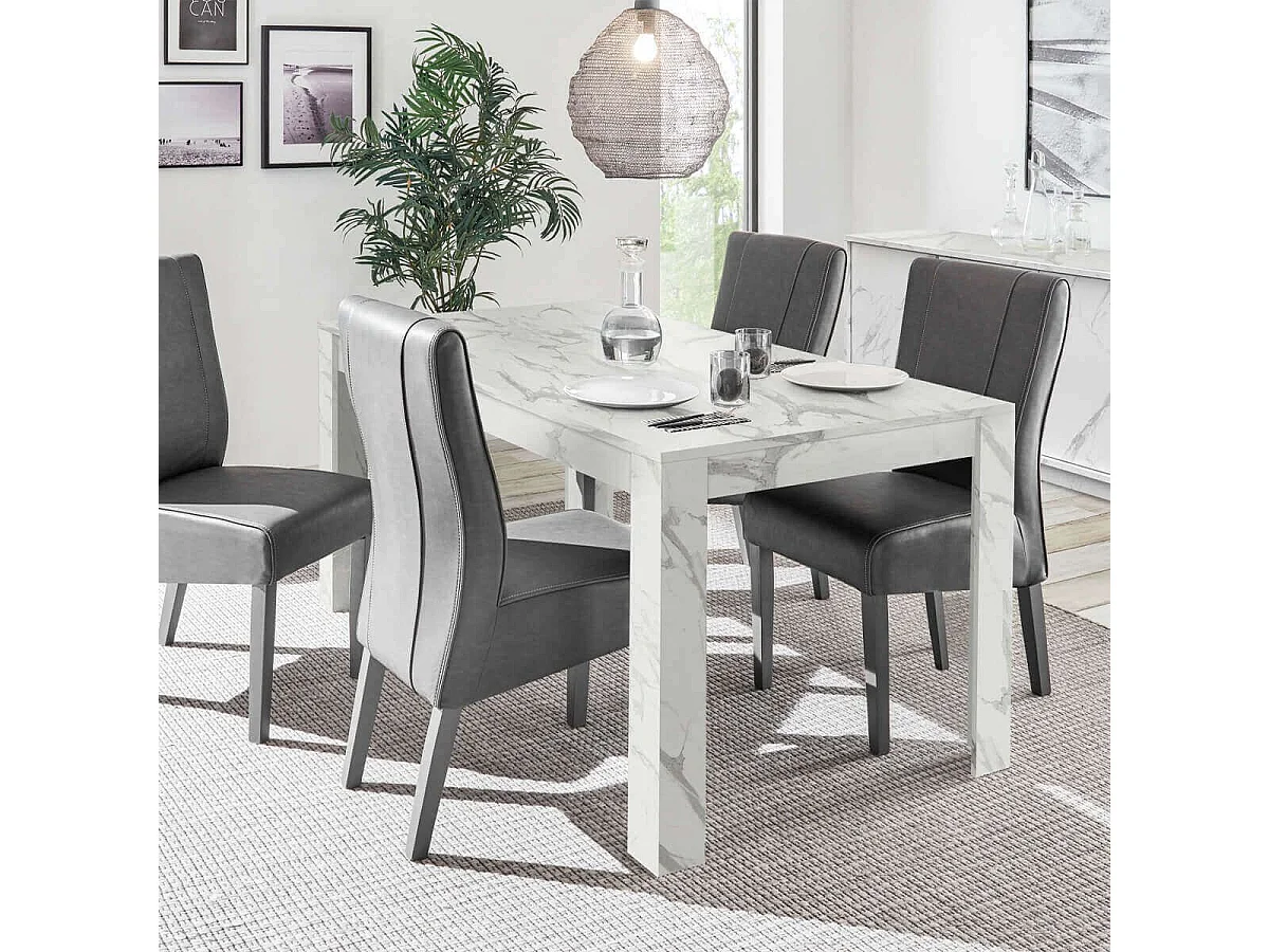 PIRALIA - Table Repas 180cm Aspect Marbre Blanc