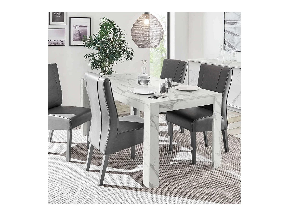 PIRALIA - Table Repas 180cm Aspect Marbre Blanc