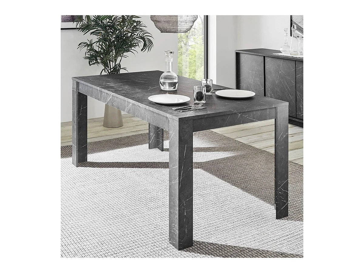 PIRALIA - Table Repas Rectangulaire 180cm Aspect Marbre Gris Anthracite