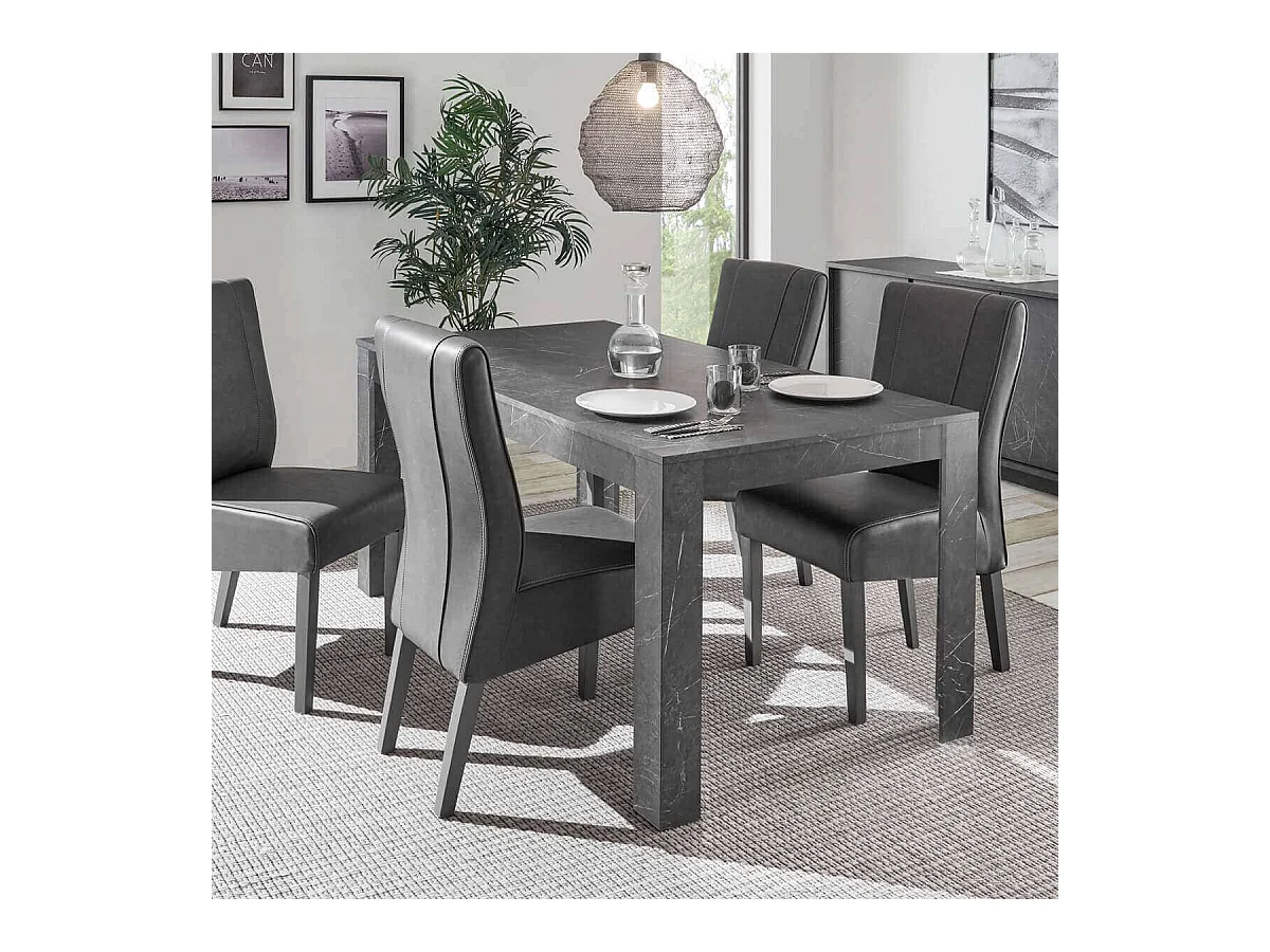 PIRALIA - Table Repas Rectangulaire 180cm Aspect Marbre Gris Anthracite
