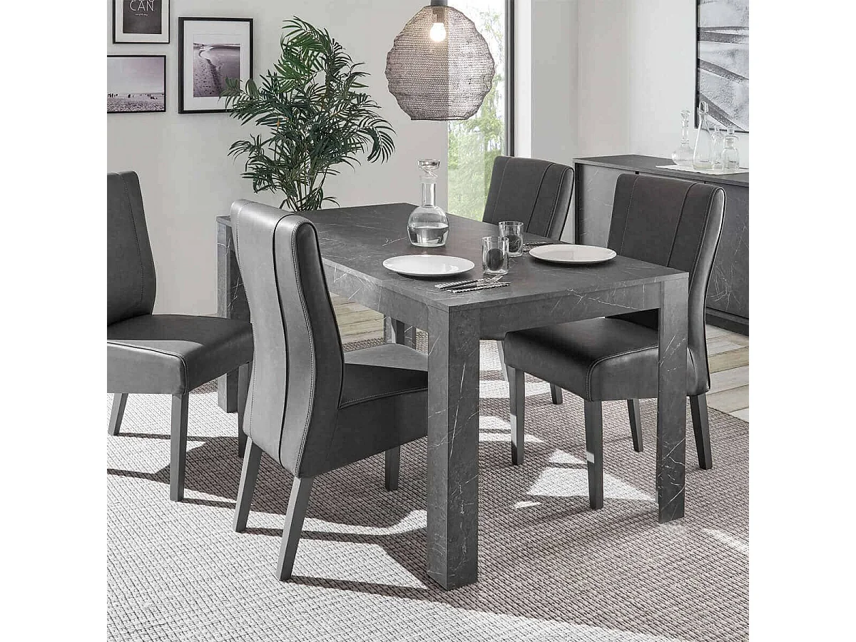 PIRALIA - Table Repas Rectangulaire 180cm Aspect Marbre Gris Anthracite