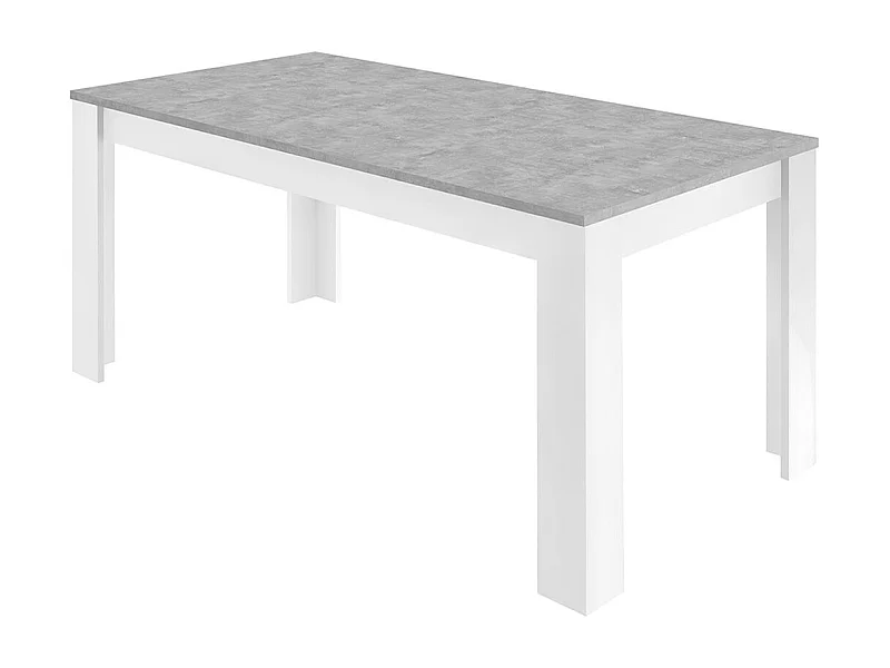 OTELLO - Table Repas 180cm Blanc Laqué Brillant Plateau Aspect Béton