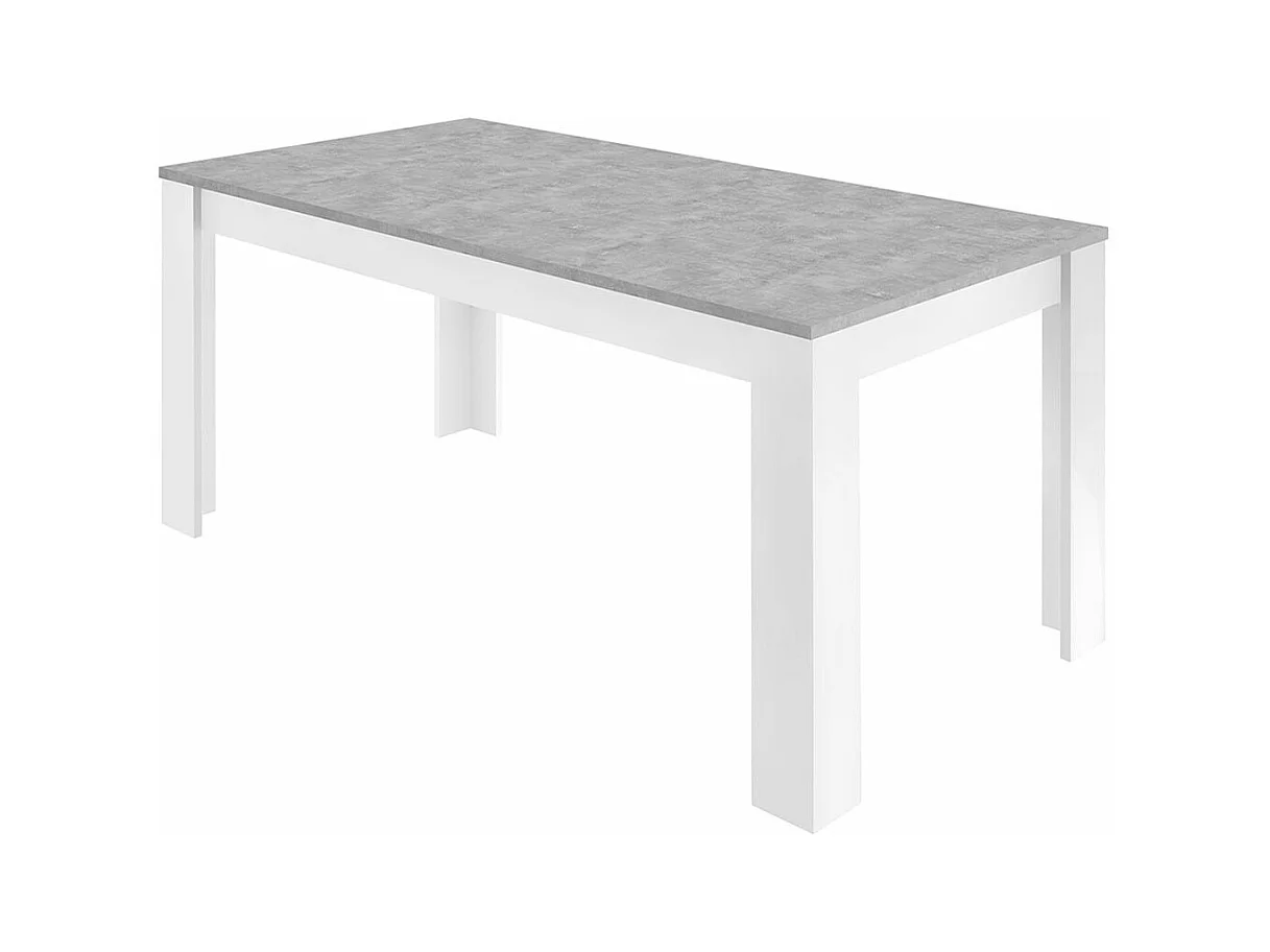 OTELLO - Table Repas 180cm Blanc Laqué Brillant Plateau Aspect Béton