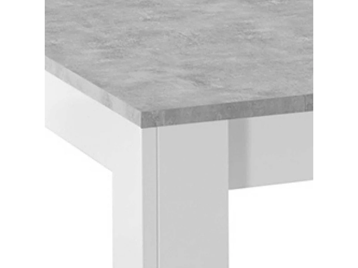 OTELLO - Table Repas 180cm Blanc Laqué Brillant Plateau Aspect Béton