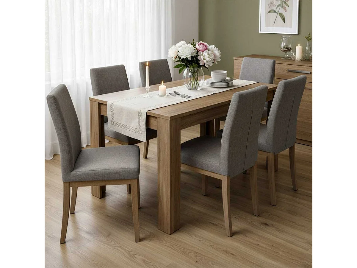 MERCURE - Table Repas 180cm Plateau et Pieds Aspect Chêne Mercure