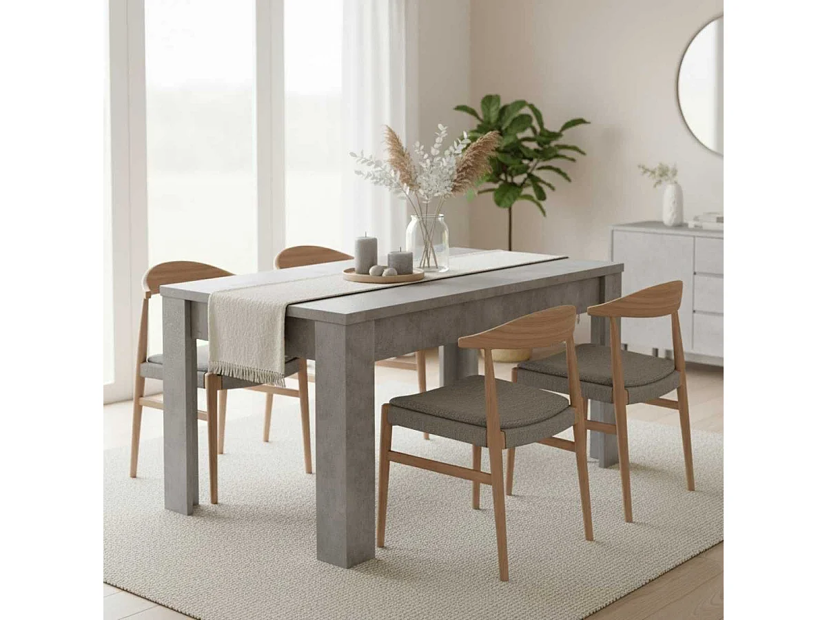 CIMENTO - Table Repas 180cm Plateau et Pieds Aspect Cimento