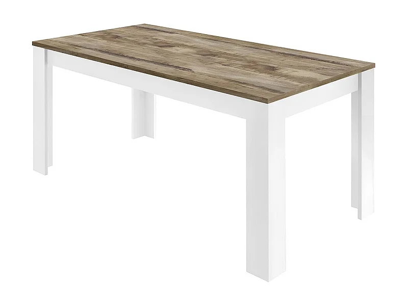 ANTIK - Table Repas 180cm Blanc Laqué Brillant Plateau Aspect Bois Antik