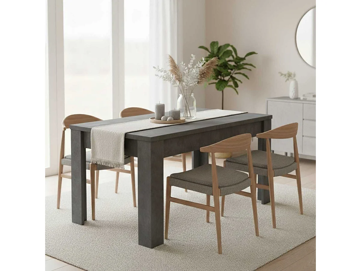 OXYDE - Table Repas 180cm Plateau et Pieds Aspect Oxyde
