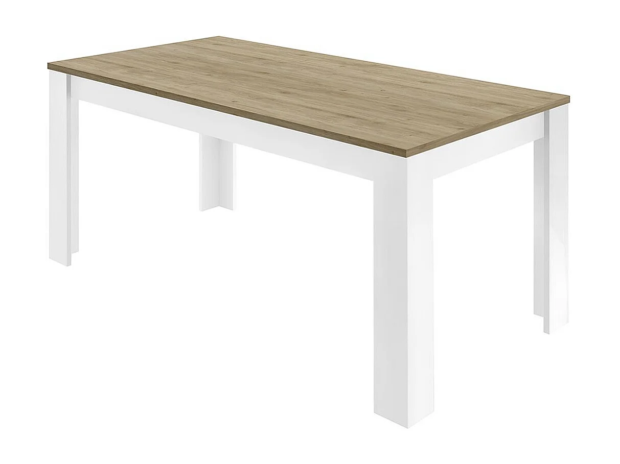 CADIZ - Table Repas 180cm Blanc Laqué Brillant Plateau Aspect Bois Cadiz