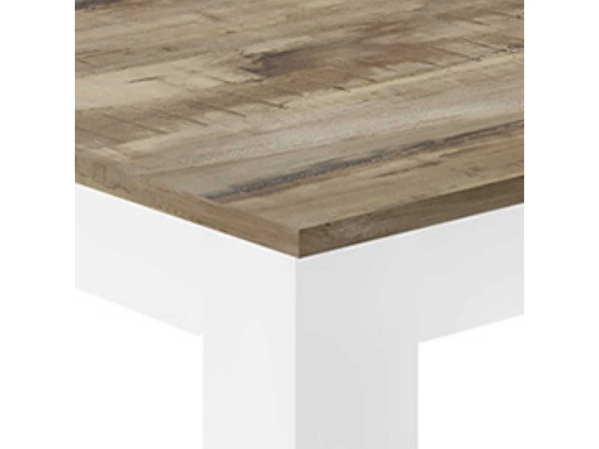 CADIZ - Table Repas 180cm Blanc Laqué Brillant Plateau Aspect Bois Cadiz