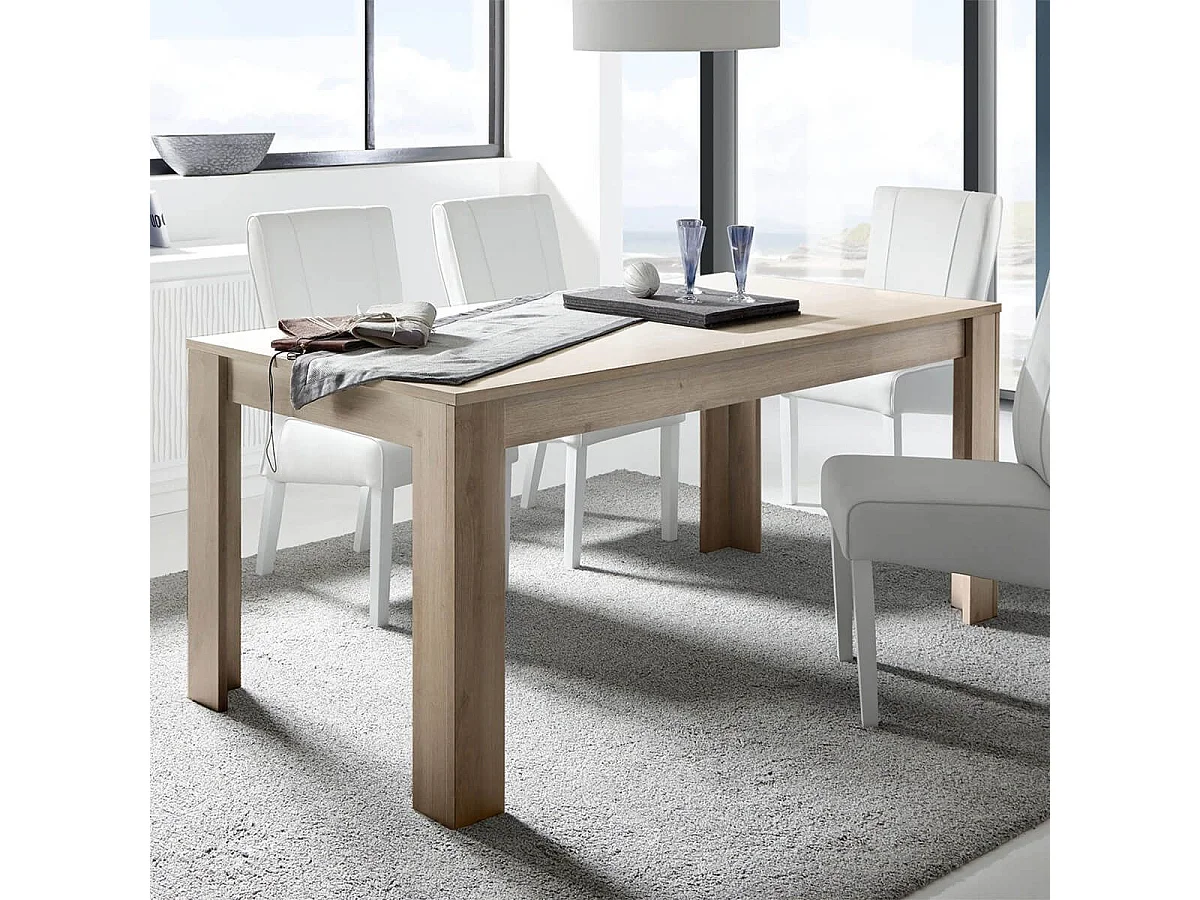 CADIZ - Table Repas 180cm Plateau et Pieds Aspect Bois Cadiz