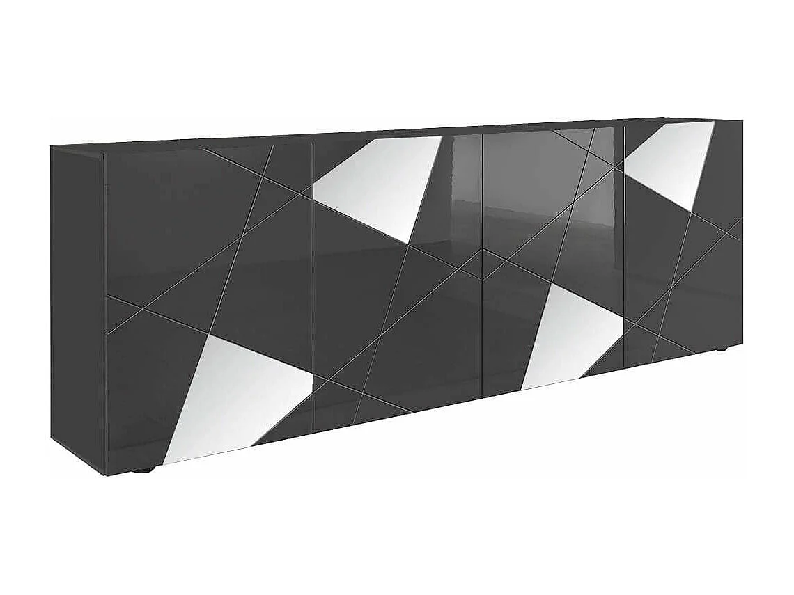 ORIANA - Buffet 4 Portes Finition Gris carbone avec Sérigraphies et Miroirs