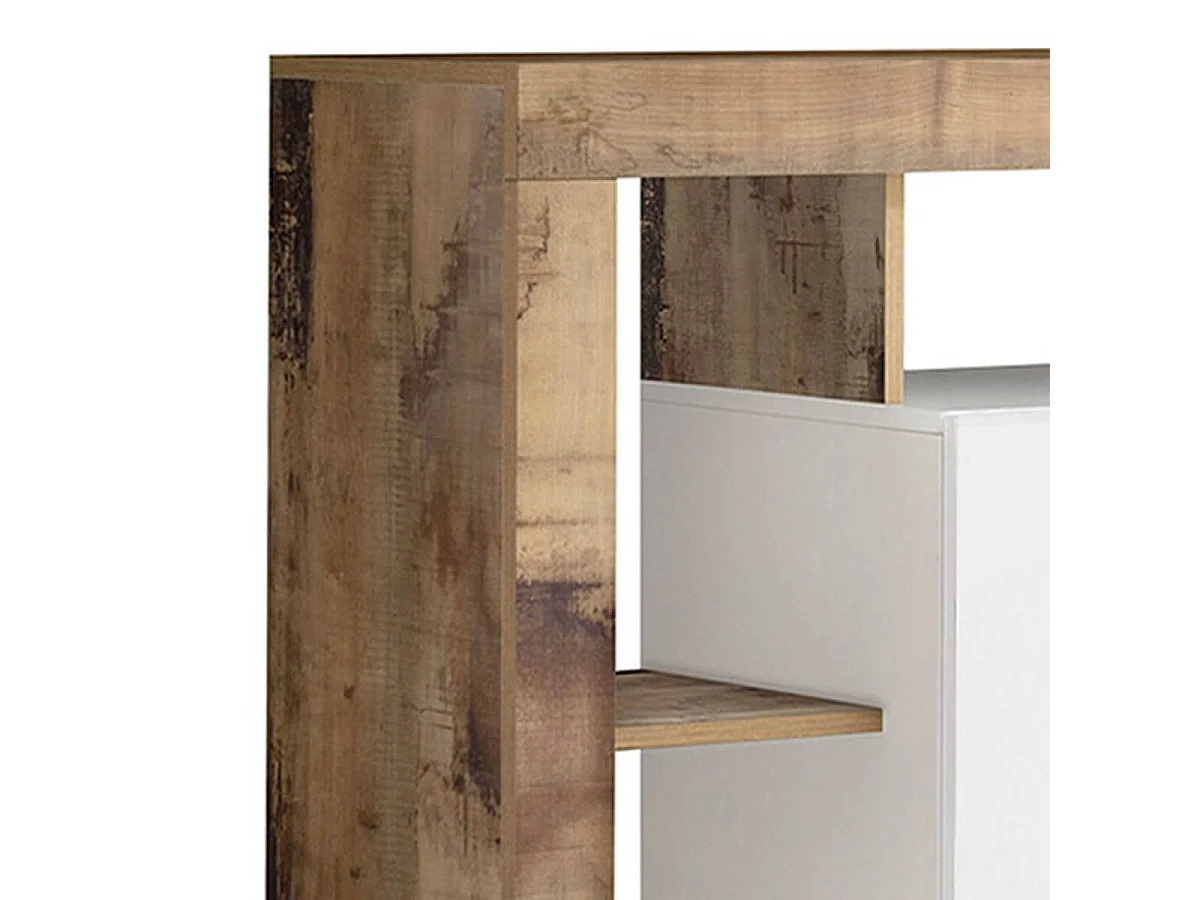 ARTURO - Buffet 2 Portes 3 Tiroirs Blanc Laqué Encadrement Niches Aspect Bois Antik