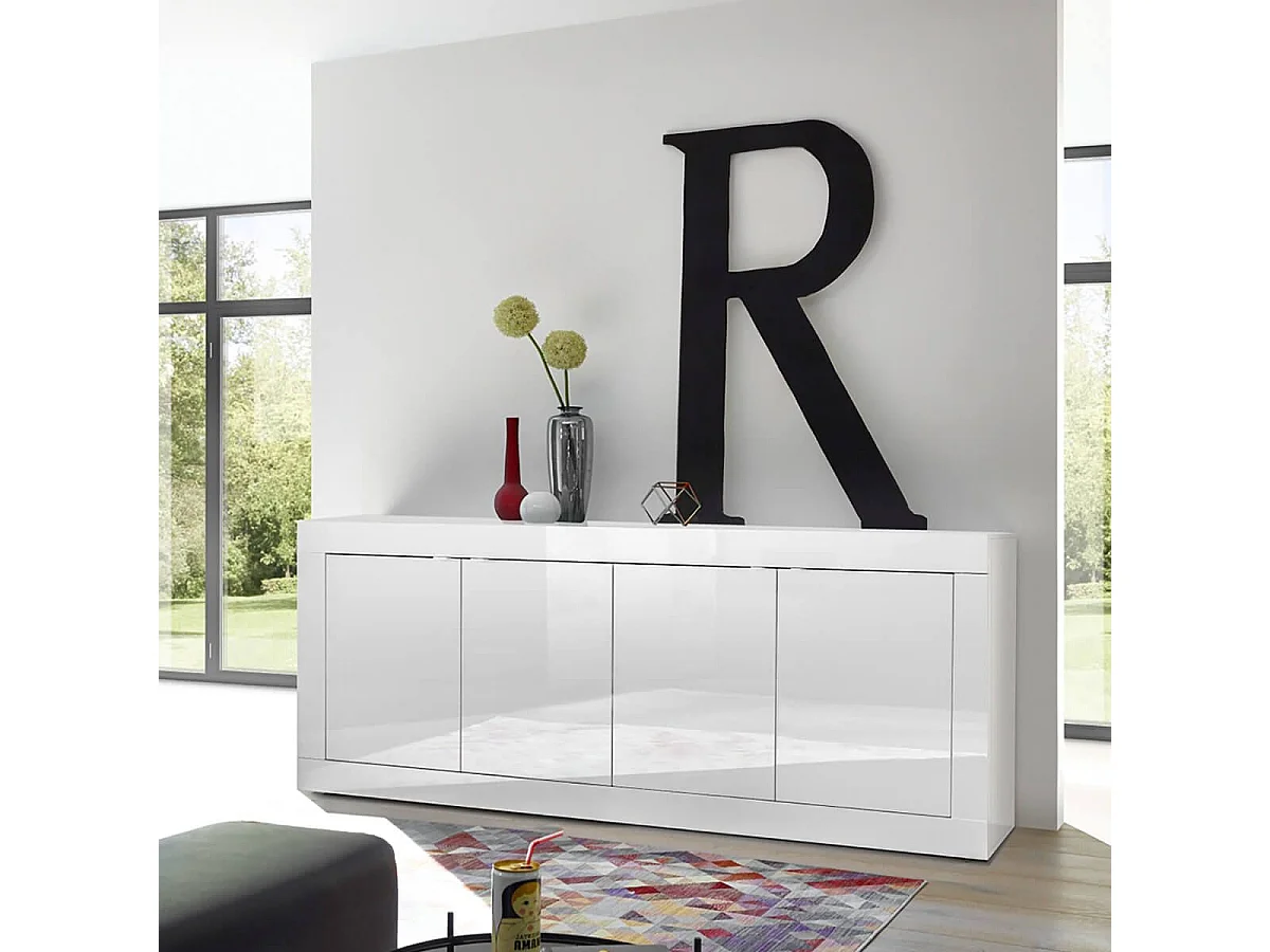 OTELLO - Buffet 4 Portes Finition Blanc Laqué Weiss