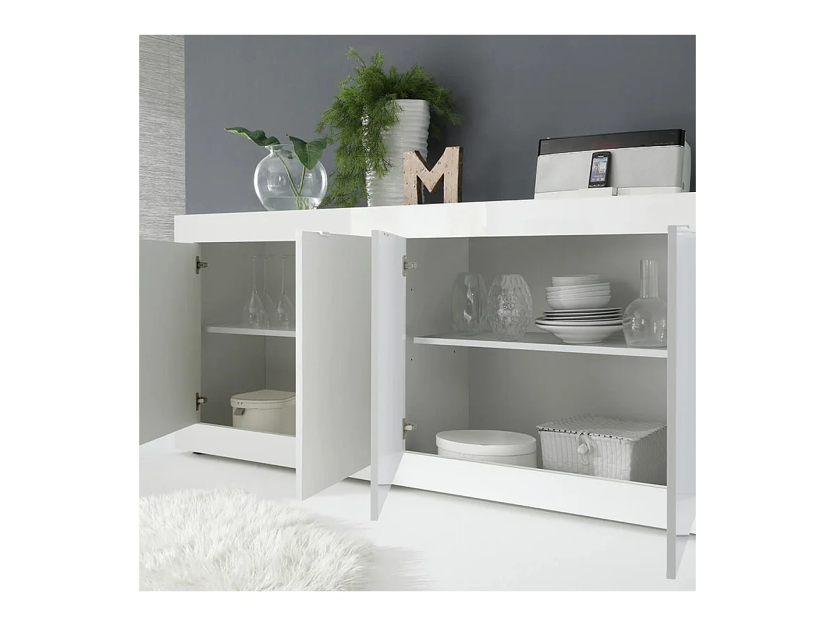 OTELLO - Buffet 4 Portes Finition Blanc Laqué Weiss