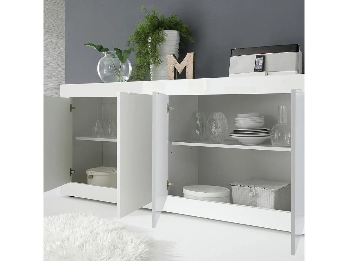 OTELLO - Buffet 4 Portes Finition Blanc Laqué Weiss